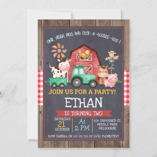 Jongens boerderij Tractor Krijtbord Verjaardag Uit Kaart (Voorkant)