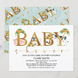 Jongens Boerderijdieren Woord Baby shower Uitnodig Kaart