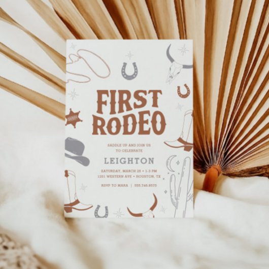 Jongens Boho Retro Eerste Rodeo Cowboy 1e verjaard Kaart