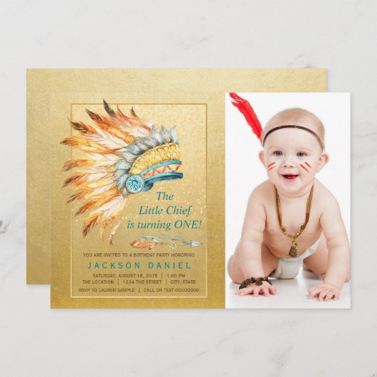 Jongens Boho Verjaardagsfeest Tribal Kaart (Voorkant / Achterkant)