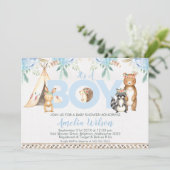 Jongens Boho Woodland Baby Shower Uitnodiging (Staand voorkant)