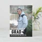 Jongens Bold Banner Foto Afstuderen Aankondiging (Staand voorkant)