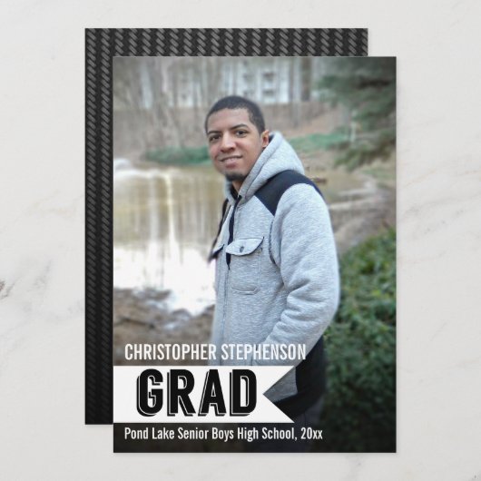 Jongens Bold Banner Foto Afstuderen Aankondiging (Voorkant / Achterkant)