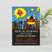 Jongens Boom Comic Superhero 4e verjaardag Kaart (Staand voorkant)