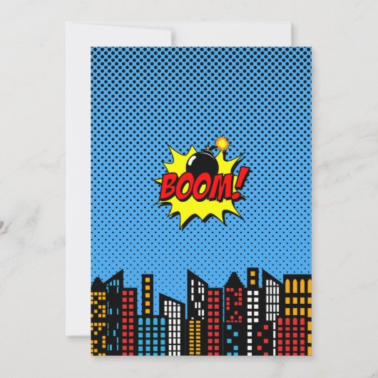Jongens Boom Comic Superhero 4e verjaardag Kaart (Achterkant)