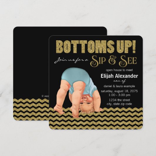 Jongens Bottoms Up Sip and See Kaart (Voorkant / Achterkant)