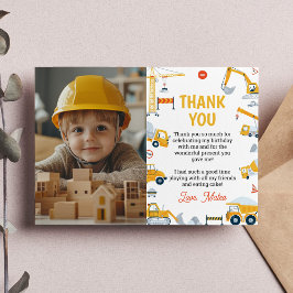 Jongens Bouw Voertuigen Verjaardag Foto Bedankkaart