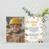 Jongens Bouw Voertuigen Verjaardag Foto Bedankkaart (Staand voorkant)