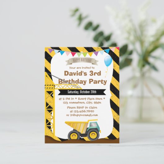 Jongens bouwthema Birthday Party Kaart (Staand voorkant)