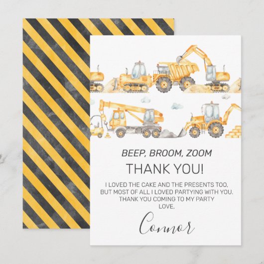 Jongens bouwvoertuigen Verjaardag Dank je creditca Kaart (Voorkant / Achterkant)
