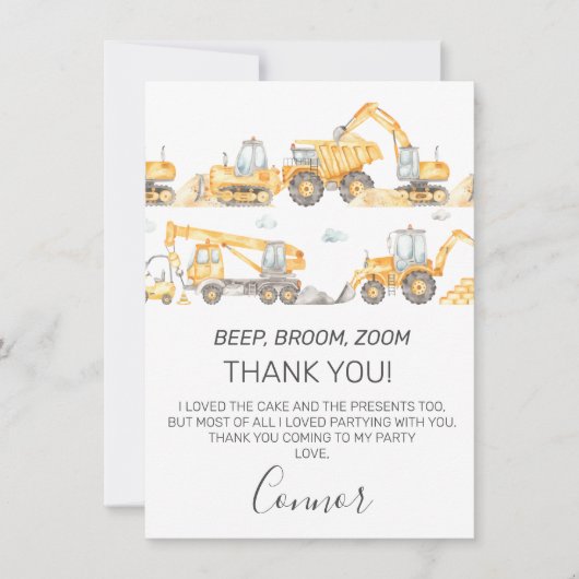 Jongens bouwvoertuigen Verjaardag Dank je creditca Kaart (Voorkant)
