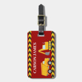 Jongens Bouwwagens Gepersonaliseerde Rode Kinderen Bagagelabel (Voorkant verticaal)