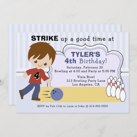 Jongens Bowling Alley verjaardagsfeestje uitnodigi Kaart (Voorkant / Achterkant)