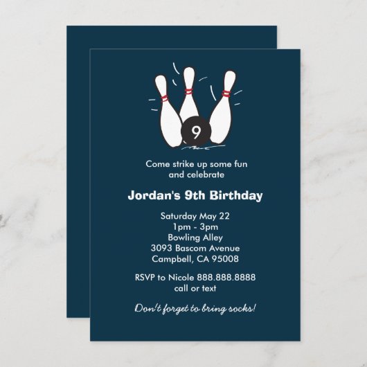 Jongen's Bowling Birthday Party Kaart (Voorkant / Achterkant)