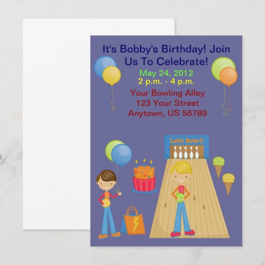 Jongens Bowling Birthday Party Kaart (Voorkant / Achterkant)