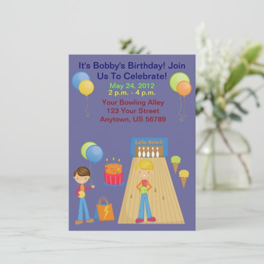 Jongens Bowling Birthday Party Kaart (Staand voorkant)