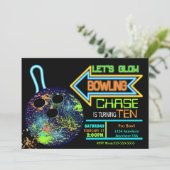 Jongens Bowling party, Verjaardag Neon gloed bowle Kaart (Staand voorkant)
