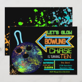 Jongens Bowling party, Verjaardag Neon gloed bowle Kaart (Voorkant / Achterkant)