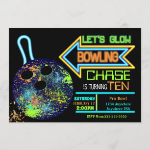 Jongens Bowling party, Verjaardag Neon gloed bowle Kaart