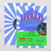 Jongens Bowling Verjaardag Party staking, kom Kaart (Voorkant / Achterkant)