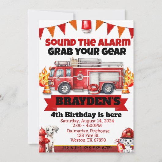 Jongens Brandweerwagen Verjaardagsfeestje Kaart (Voorkant)
