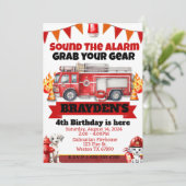 Jongens Brandweerwagen Verjaardagsfeestje Kaart (Staand voorkant)