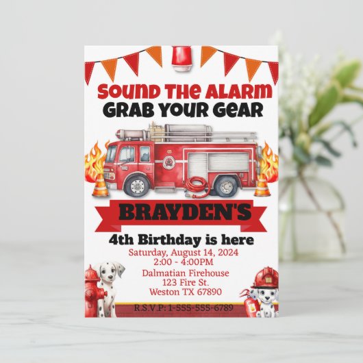 Jongens Brandweerwagen Verjaardagsfeestje Kaart (Staand voorkant)