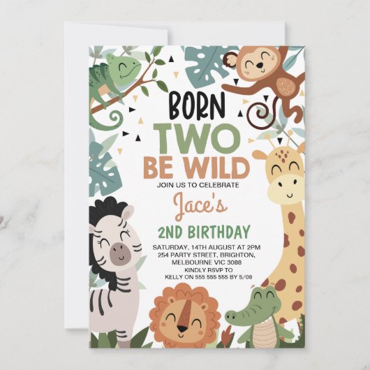 Jongens Brown Green Born Two Be Wild 2e verjaardag Kaart (Voorkant)