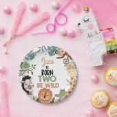 Jongens Brown Green Born Two Be Wild 2e verjaardag Papieren Bordje (Feest)