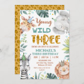 Jongens Brown Safari Young Wild Drie 3e Verjaardag Kaart (Voorkant / Achterkant)