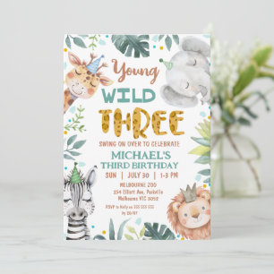Jongens Brown Safari Young Wild Drie 3e Verjaardag Kaart