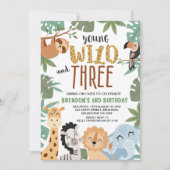 Jongens Bruin Groen Jong Wild Drie 3e verjaardag Kaart (Voorkant)