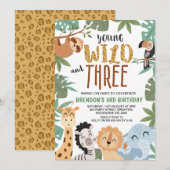 Jongens Bruin Groen Jong Wild Drie 3e verjaardag Kaart (Voorkant / Achterkant)