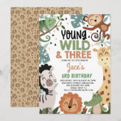 Jongens Bruin Groen Jong Wild Drie 3e Verjaardag Kaart (Voorkant / Achterkant)