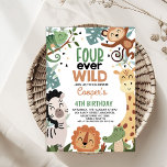 Jongens Bruin Groen Vier Ooit Wilde 4e Verjaardag Kaart<br><div class="desc">Boys Brown Green Four Ever Wild 4th Birthday Invitation Schattigee jongenssafari of een wilde vierde verjaardagsuitnodiging met zes oerwouden. De achterkant van de uitnodiging is voorzien van een cheetah print patroon.</div>