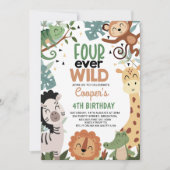 Jongens Bruin Groen Vier Ooit Wilde 4e Verjaardag Kaart (Voorkant)