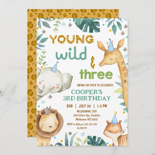 Jongens Bruin Luipaardprint Jong Wild Drie Verjaar Kaart (Voorkant / Achterkant)