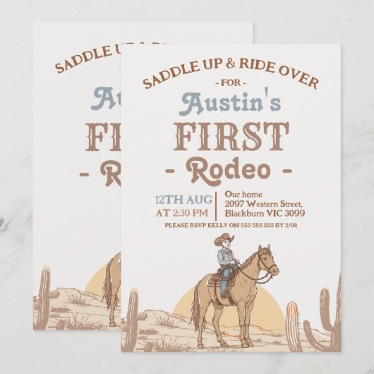 Jongens Bruin Western Cowboy Eerste Rodeo 1e Verja Kaart (Voorkant / Achterkant)