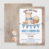 Jongens Bunting Teddy Bear Picknick 1e Verjaardag Kaart (Voorkant / Achterkant)
