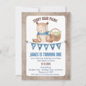 Jongens Bunting Teddy Bear Picknick 1e Verjaardag Kaart (Voorkant)