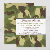 Jongen's Camo Birthday-uitnodiging Kaart (Voorkant / Achterkant)