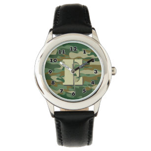 Jongens camo horloge   gepersonaliseerde letter E 