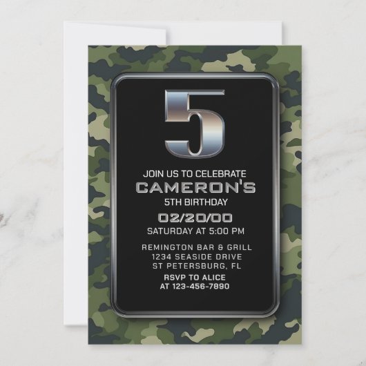 Jongens Camo Jacht Leger 5e verjaardag Kaart (Voorkant)