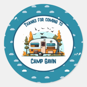 Jongens  camper outdoor camping verjaardag ronde sticker