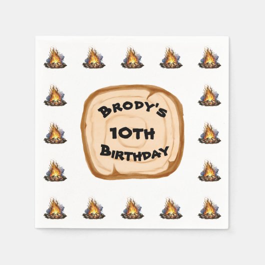 Jongens Camping Avontuur Verjaardag Bonfire Servet (Voorkant)