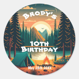 Jongens camping Avontuur Verjaardagsfeest Ronde Sticker