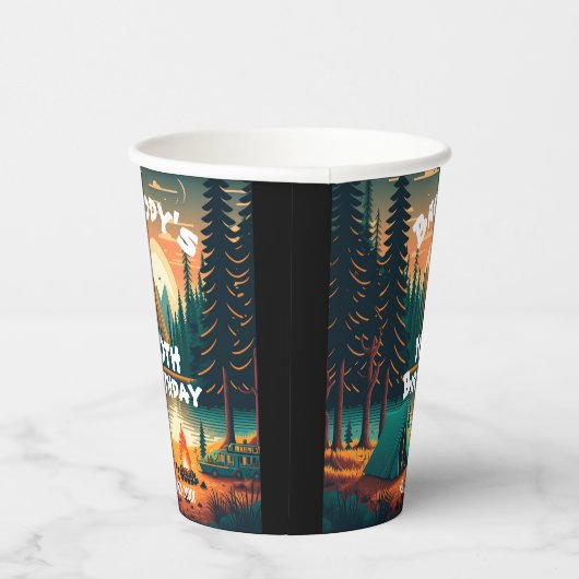 Jongens camping Avontuur Verjaardagsfeestje Papier Papieren Bekers (Rechts)