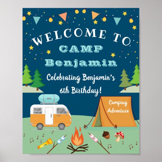 Jongens Camping Birthday Camp Out Party Welcome Poster (Voorkant)