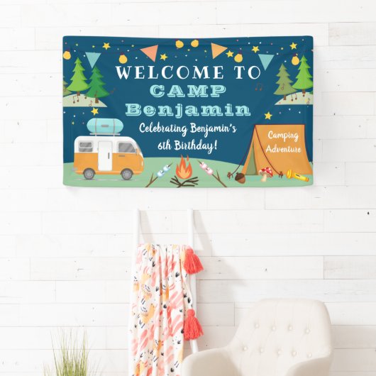 Jongens Camping Birthday Camp Out Party Welcome Spandoek (Insitu)