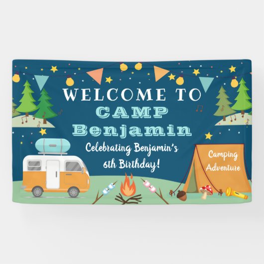 Jongens Camping Birthday Camp Out Party Welcome Spandoek (Horizontaal)